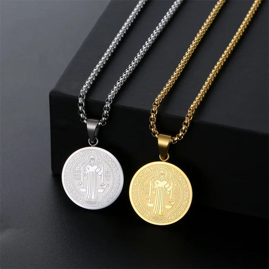 Collar Dije San Benito — Protección Espiritual en Acero Inoxidable