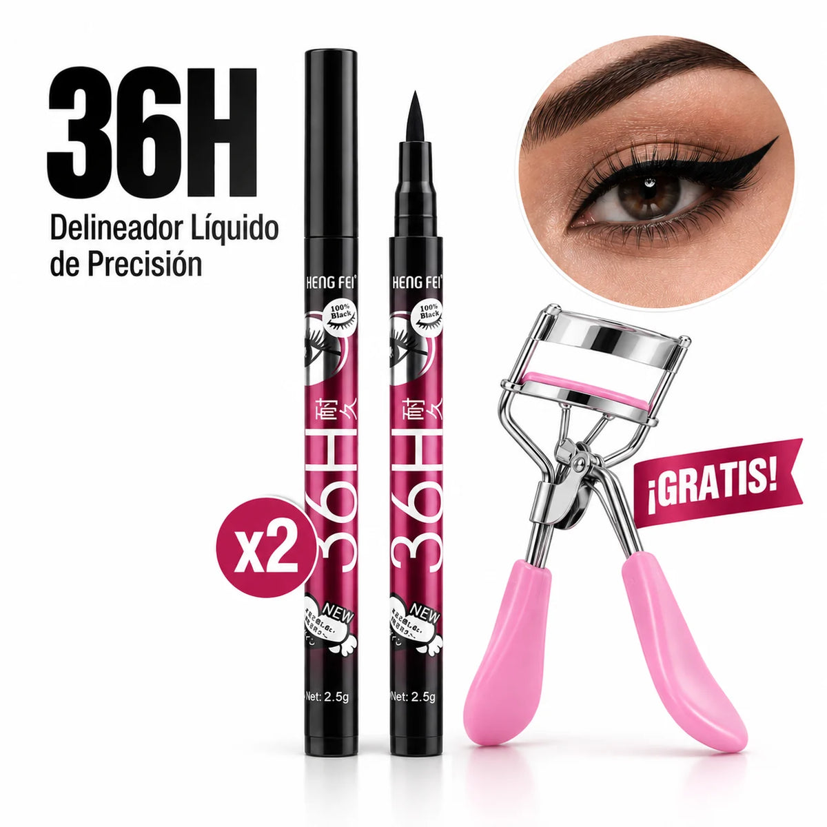 Kit Delineador de Precisión 36H + Encrespador de Regalo