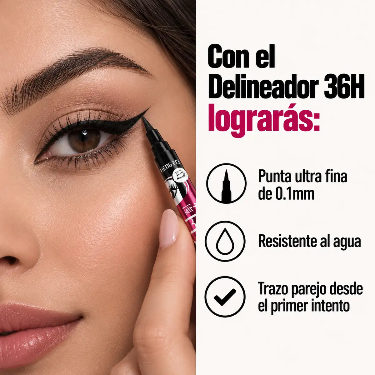 Kit Delineador de Precisión 36H + Encrespador de Regalo