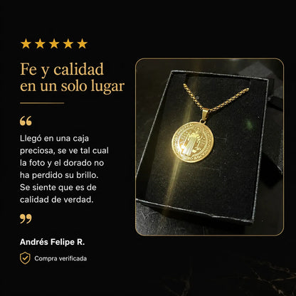 Collar Dije San Benito — Protección Espiritual en Acero Inoxidable