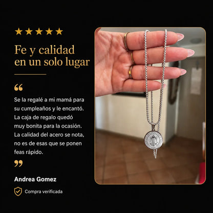 Collar Dije San Benito — Protección Espiritual en Acero Inoxidable
